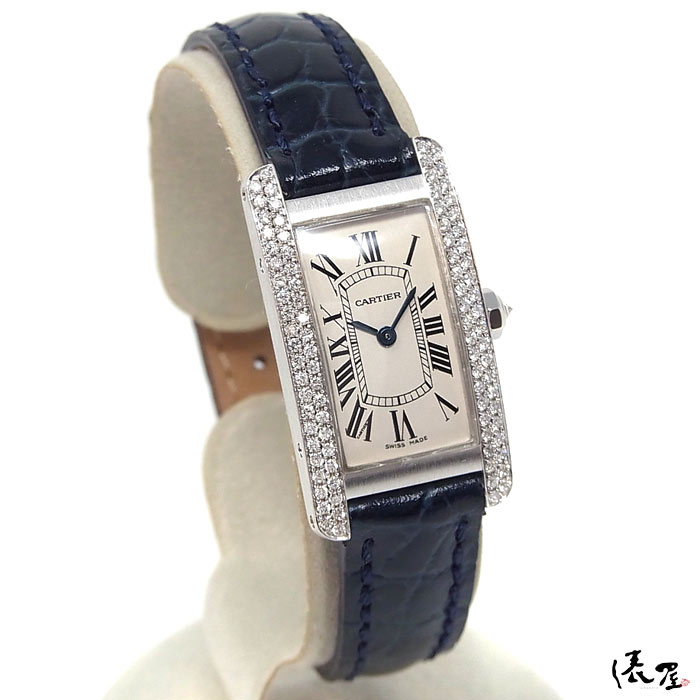 【国際保証書】カルティエ K18WG タンクアメリカン SM 希少文字盤 レディース Cartier 時計 腕時計  ホワイトゴールド【送料無料】