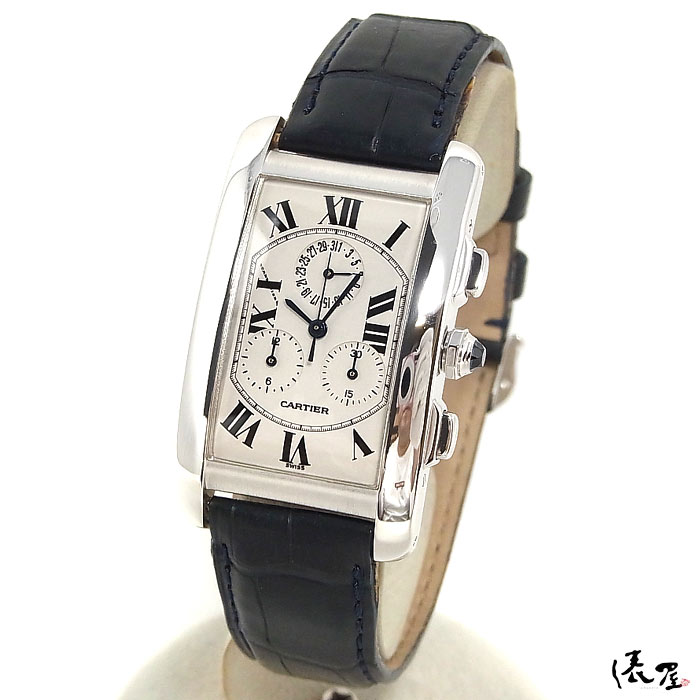 【K18WG】カルティエ タンクアメリカン クロノリフレックス 極美品 メンズ Cartier 時計 腕時計  ホワイトゴールド【送料無料】