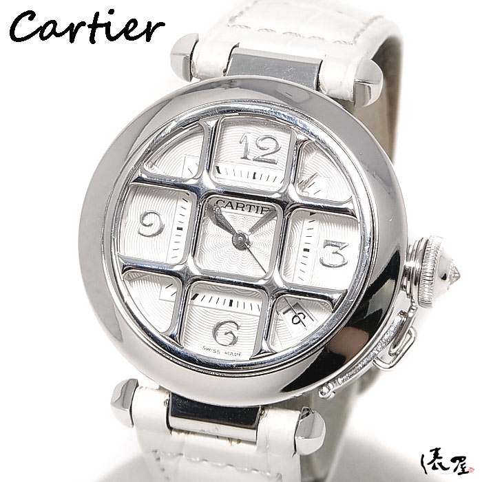 【K18WG】カルティエ パシャ35 グリッド 自動巻 美品 ボーイズ レディース Cartier 時計 腕時計  ホワイトゴールド【送料無料】
